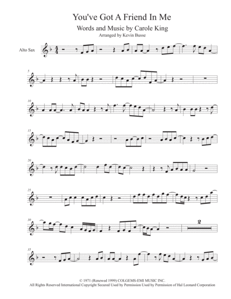 You Ve Got A Friend Alto Sax Sheet Music