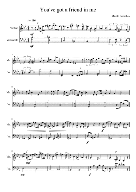 Free Sheet Music You Ve Got A Friend In Me Violin And Cello