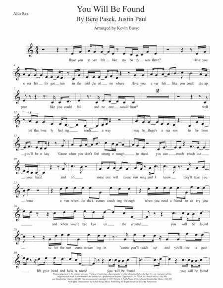 You Will Be Found Easy Key Of C Alto Sax Sheet Music