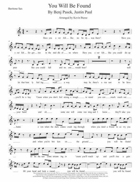 You Will Be Found Easy Key Of C Bari Sax Sheet Music