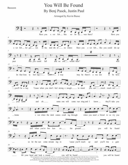 You Will Be Found Easy Key Of C Bassoon Sheet Music