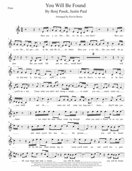 You Will Be Found Easy Key Of C Flute Sheet Music