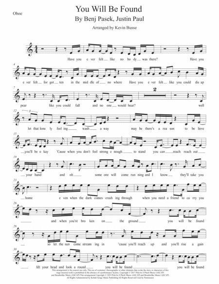 Free Sheet Music You Will Be Found Easy Key Of C Oboe