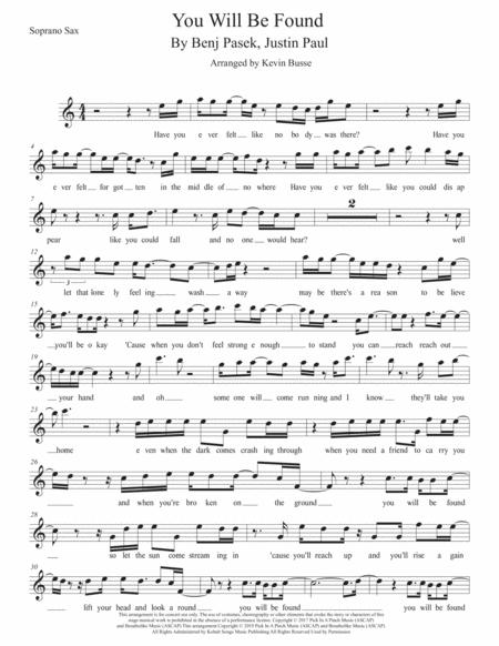 You Will Be Found Easy Key Of C Soprano Sax Sheet Music