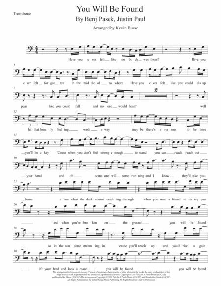 You Will Be Found Easy Key Of C Trombone Sheet Music