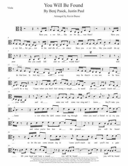 Free Sheet Music You Will Be Found Easy Key Of C Viola