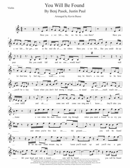 You Will Be Found Easy Key Of C Violin Sheet Music