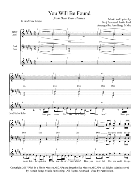 Free Sheet Music You Will Be Found For Womens Chorus