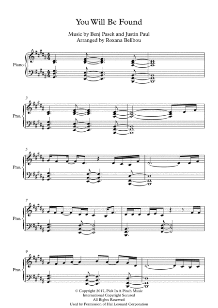 Free Sheet Music You Will Be Found From Dear Evan Hansen Piano