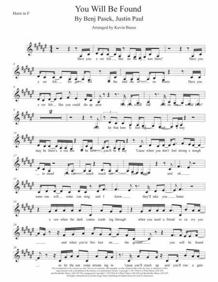 You Will Be Found Original Key Horn In F Sheet Music