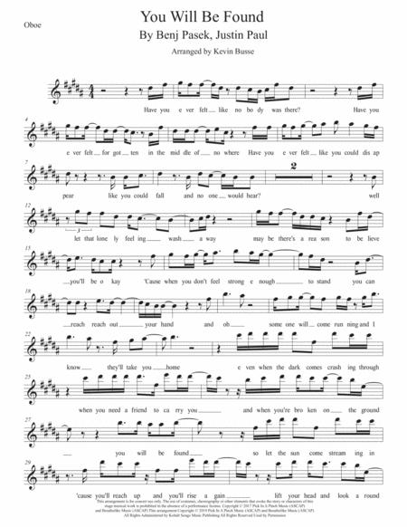 You Will Be Found Original Key Oboe Sheet Music