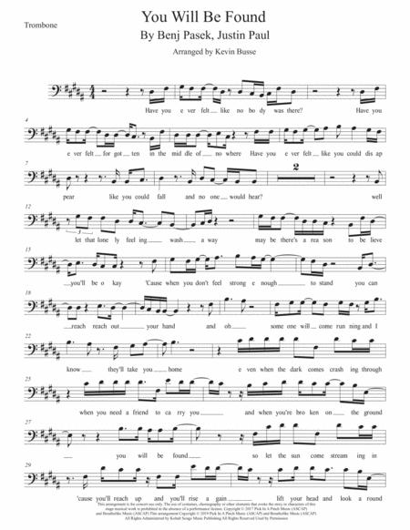 You Will Be Found Original Key Trombone Sheet Music