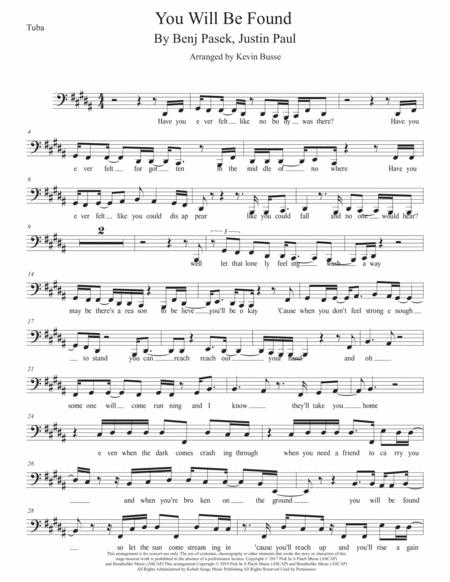 You Will Be Found Original Key Tuba Sheet Music