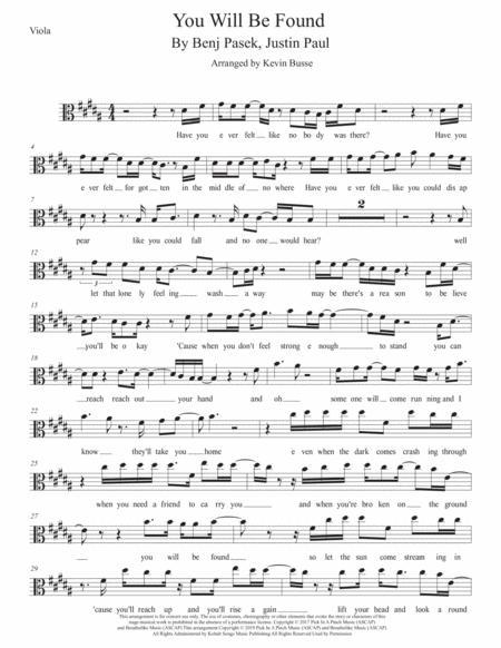 You Will Be Found Original Key Viola Sheet Music