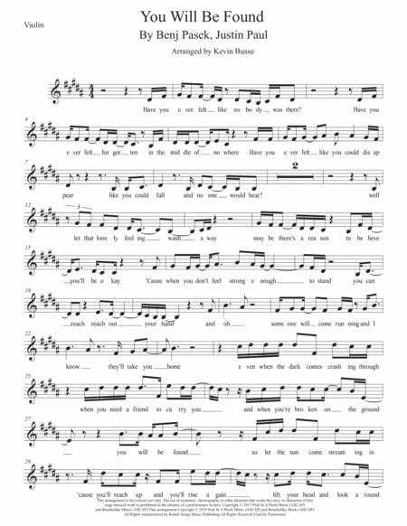 You Will Be Found Original Key Violin Sheet Music