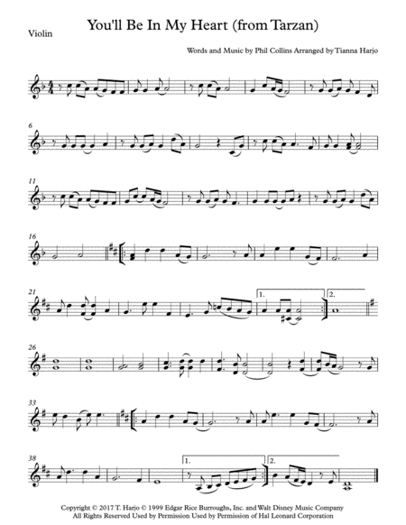 Free Sheet Music You Will Be In My Heart Duet Violin And Cello