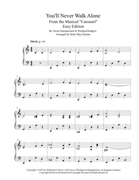 Free Sheet Music You Will Never Walk Alone Easy Edition