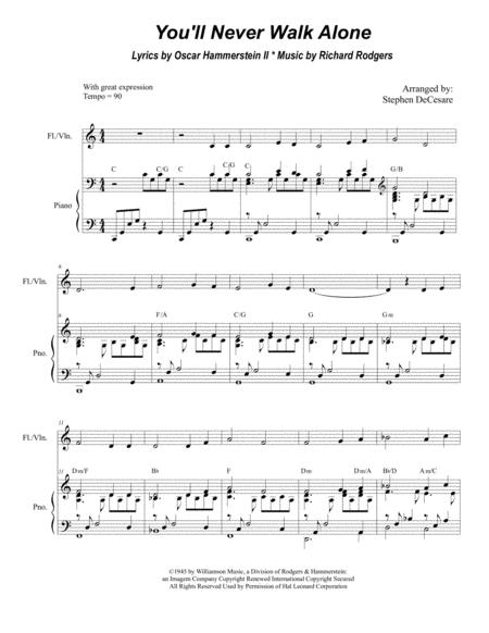 Free Sheet Music You Will Never Walk Alone For Flute Or Violin Solo And Piano