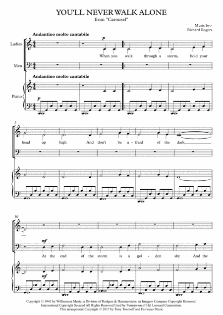 Free Sheet Music You Will Never Walk Alone Satb