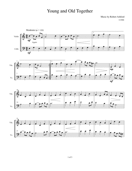 Free Sheet Music Young And Old Together For Violin And Cello