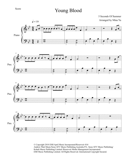 Young Blood 5 Seconds Of Summer Easy Piano Sheet Music