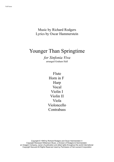 Younger Than Springtime For Chamber Ensemble And Vocal Sheet Music