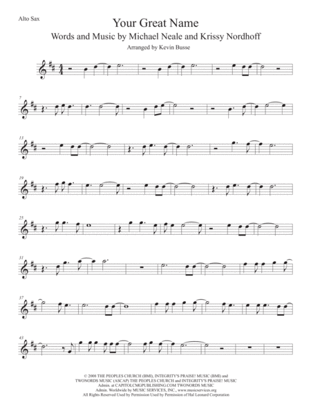 Free Sheet Music Your Great Name Alto Sax