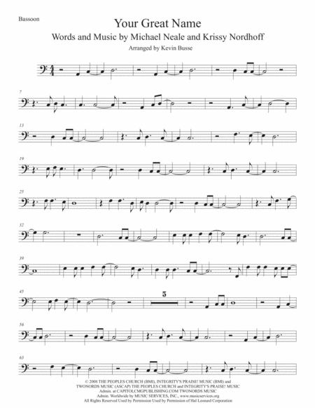 Your Great Name Easy Key Of C Bassoon Sheet Music