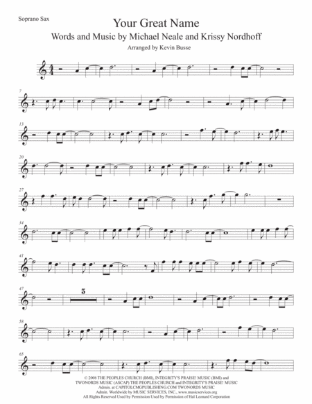 Your Great Name Easy Key Of C Soprano Sax Sheet Music