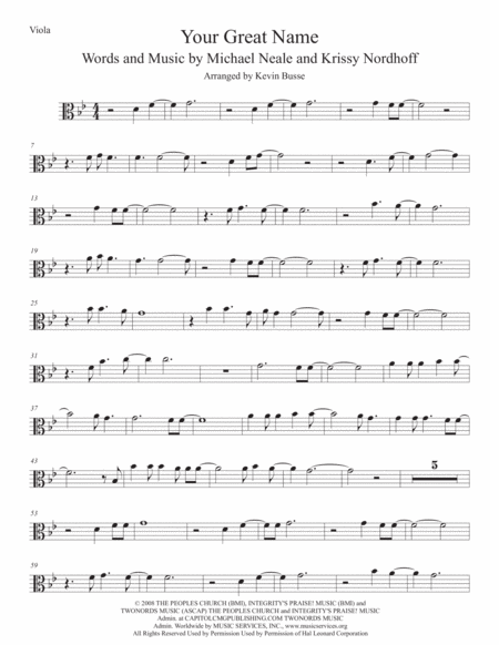 Your Great Name Original Key Viola Sheet Music