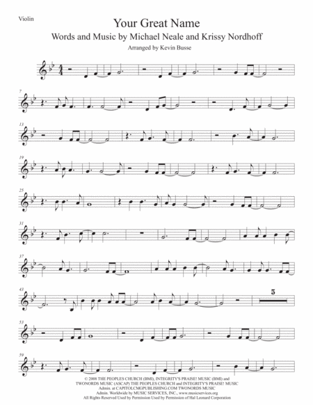 Free Sheet Music Your Great Name Original Key Violin