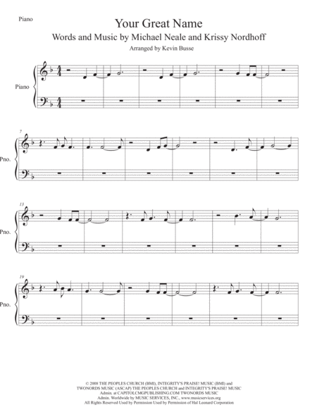 Free Sheet Music Your Great Name Piano