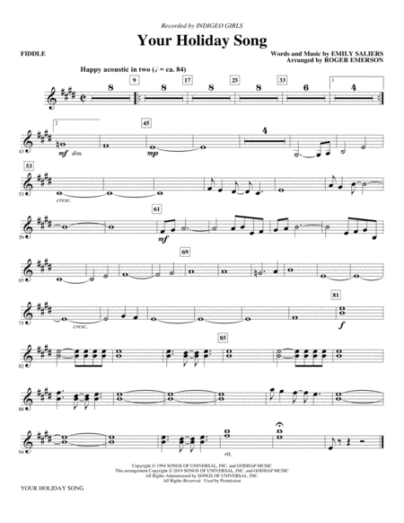 Free Sheet Music Your Holiday Song Arr Roger Emerson Fiddle