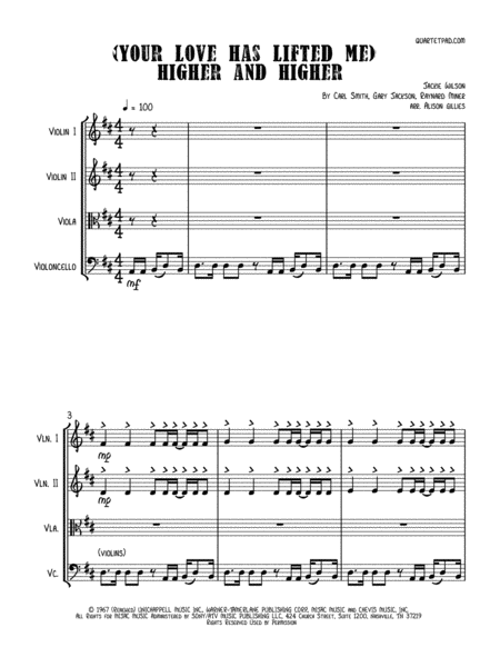 Free Sheet Music Your Love Has Lifted Me Higher And Higher String Quartet