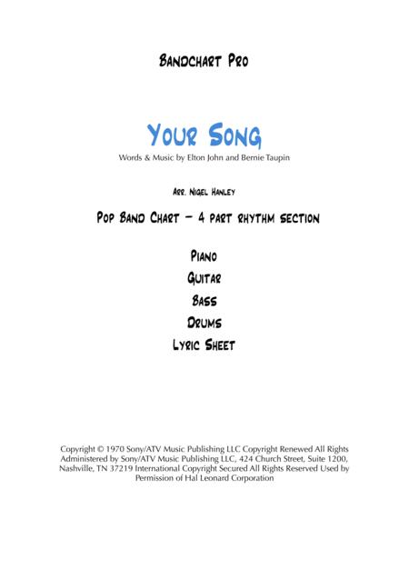 Your Song Eb 4pc Pop Band Chart Sheet Music