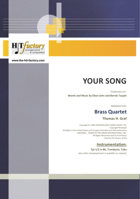 Free Sheet Music Your Song Elton John Brass Quartet