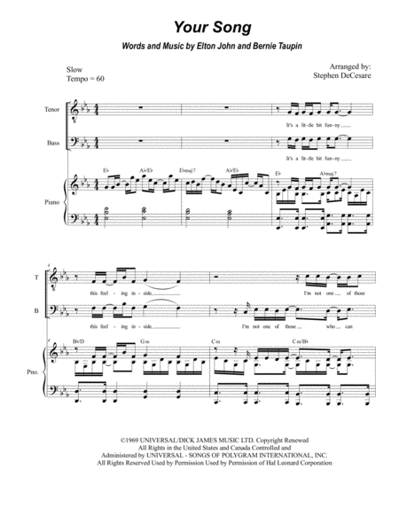 Free Sheet Music Your Song For Satb