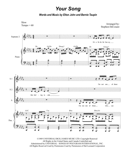 Your Song For Ssa Sheet Music