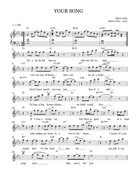Free Sheet Music Your Song Leadsheet Melody Notated
