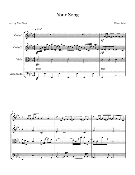 Your Song String Quartet Sheet Music