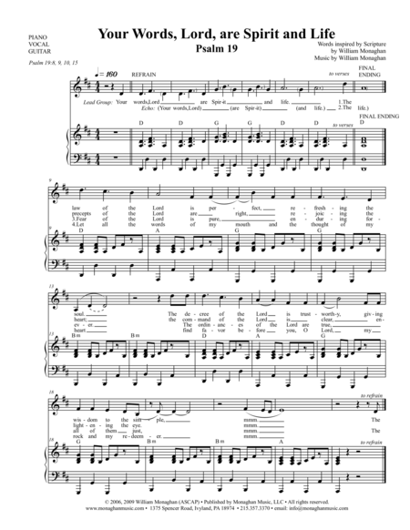 Your Words Lord Are Spirit And Life Psalm 19 Sheet Music