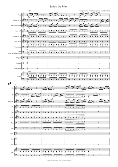 Free Sheet Music Zadok The Priest For School Concert Band