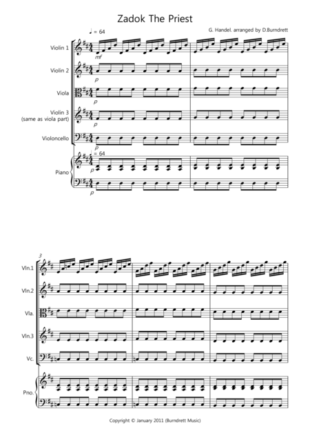 Zadok The Priest For String Quartet Sheet Music