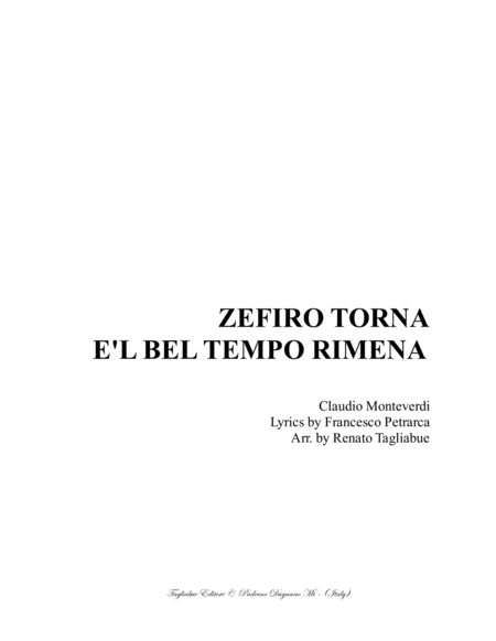 Zefiro Torna E L Bel Tempo Rimena C Monteverdi For Ssatb Choir Sheet Music