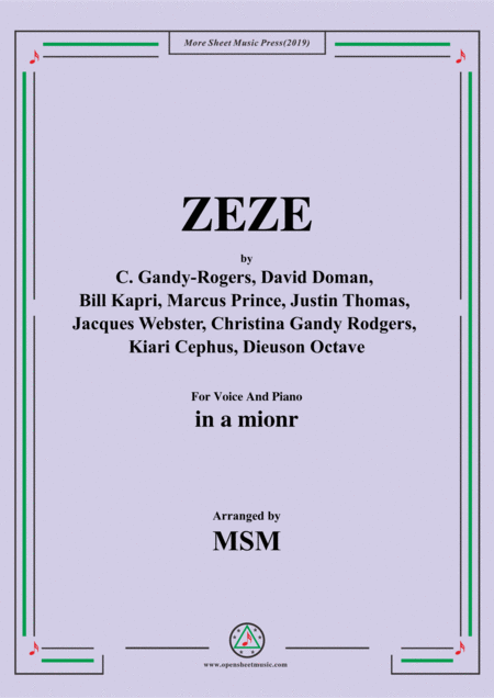 Zeze In A Mionr For Voice And Piano Sheet Music