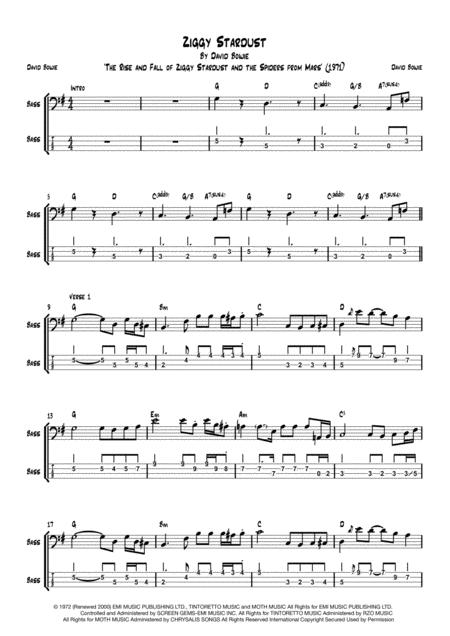 Ziggy Stardust By David Bowie Bass Transcription With Tab Sheet Music