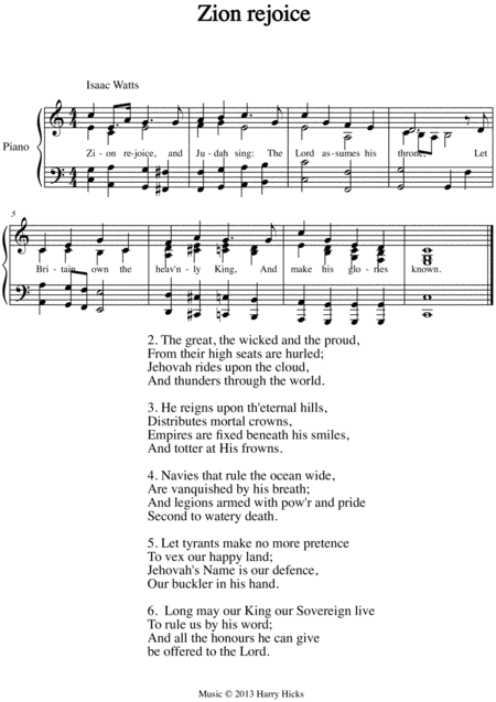 Free Sheet Music Zion Rejoice A New Tune To A Wonderful Isaac Watts Hymn