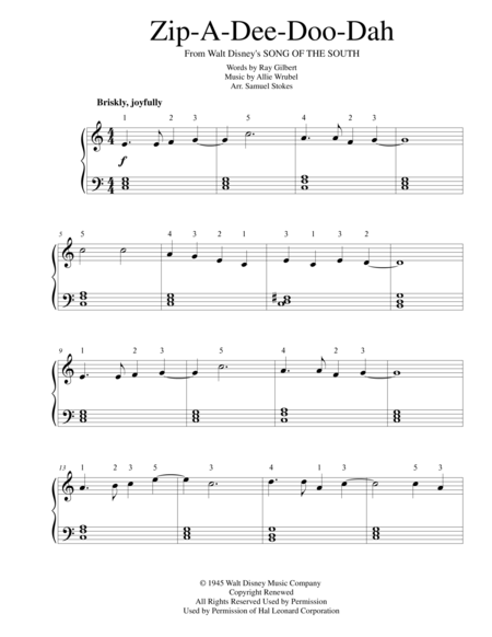 Free Sheet Music Zip A Dee Doo Dah For Easy Piano