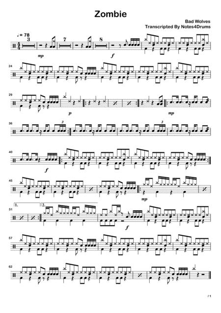 Free Sheet Music Zombie By The Cranberries Bad Wolves Version Drums Sheetnotes