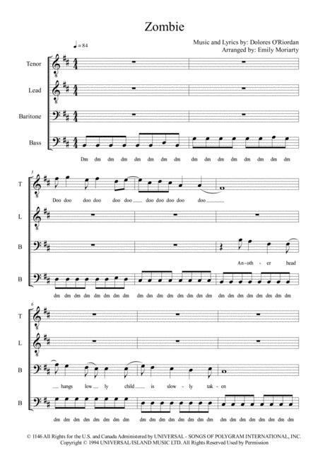 Free Sheet Music Zombie Mixed Barbershop